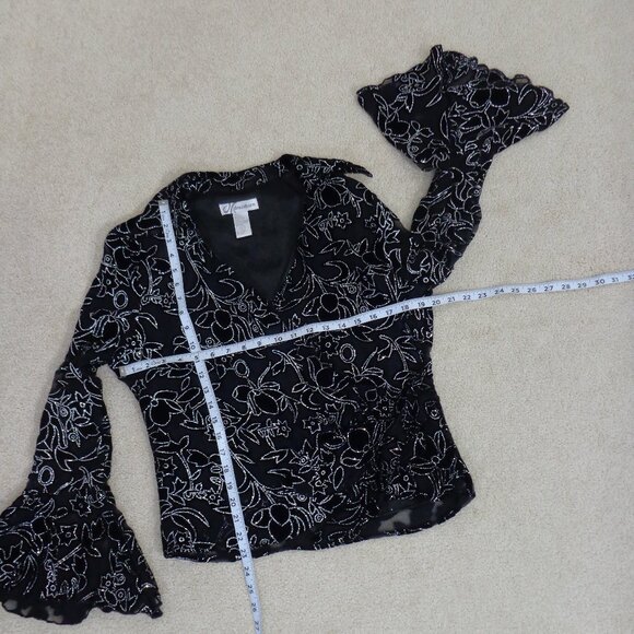 Dressbarn Women's Silk Blingy Shirt Black,‎ Silver, Lace and  Velvet Top Size L - Picture 5 of 8